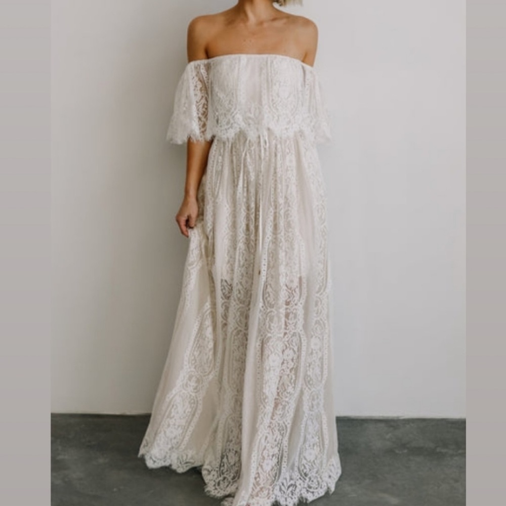 Baltic Born Caroline Lace Off the Shoulder Maxi Dress in Off White - Size Medium